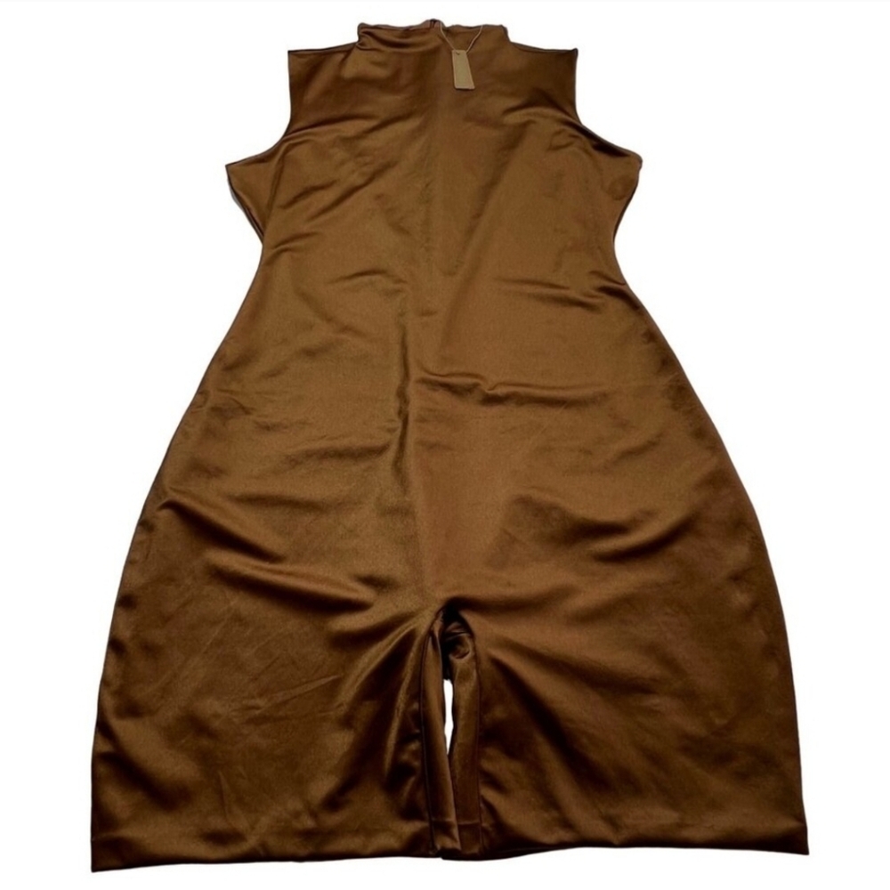 SKIMS All-In-One Shine Mock Neck Mid Thigh Onesie Carmel 3X NWT